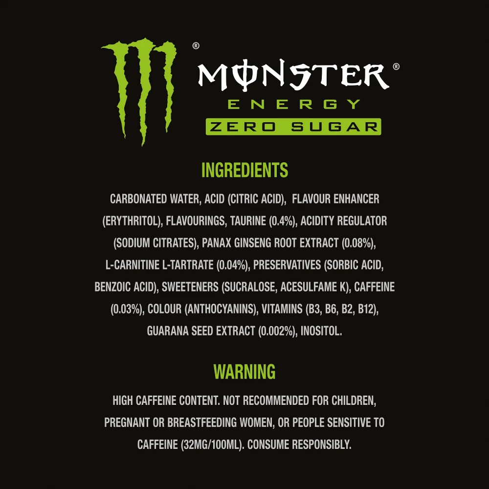 Monster Energy Drink Zero Sugar 12 x 500ml | Your Coca-Cola UK Monster Energy Drink Zero Sugar 12 x 500ml | Your Coca-Cola UK