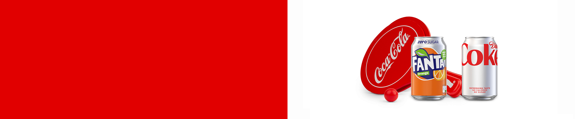 Image of a can of Fanta Zero Sugar and Diet Coke next to a red Coca-Cola branded ping pong bat