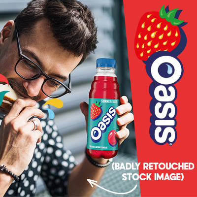 Man holding a bottle of oasis
